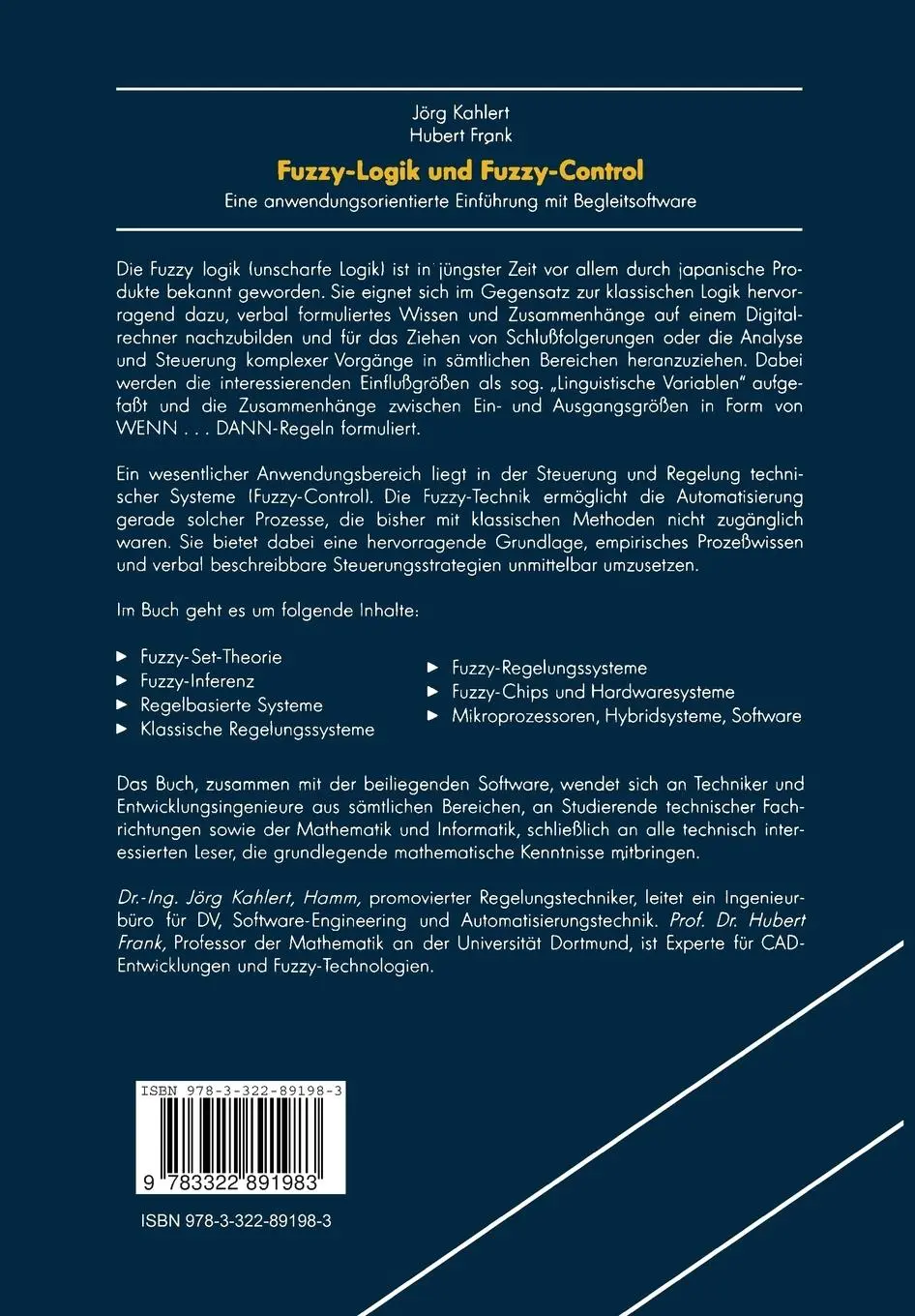 Rückseite: 9783322891983 | Fuzzy-Logik und Fuzzy-Control | Hubert Frank (u. a.) | Taschenbuch