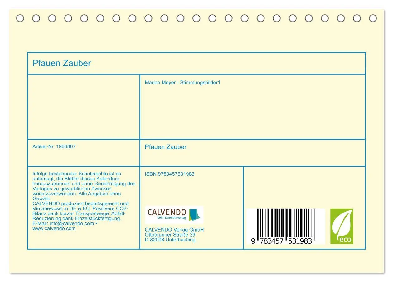Bild: 9783457531983 | Pfauen Zauber (Tischkalender 2026 DIN A5 quer), CALVENDO...