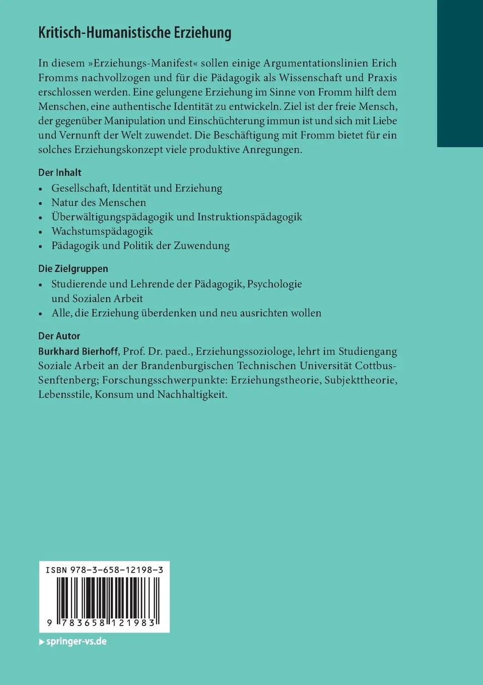 Rückseite: 9783658121983 | Kritisch-Humanistische Erziehung | Erziehung nach Erich Fromm | Buch