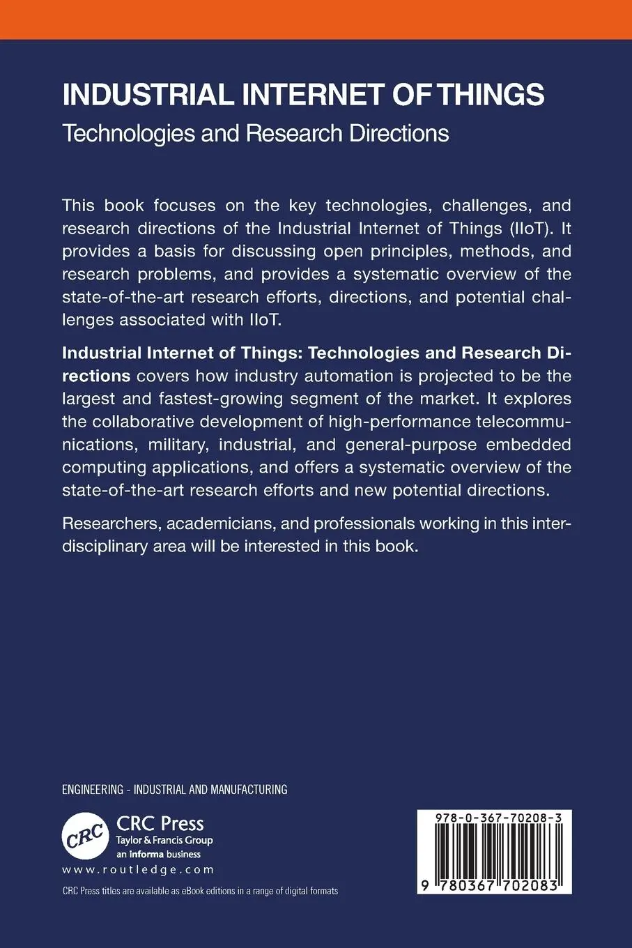 Rückseite: 9780367702083 | Industrial Internet of Things | Technologies and Research Directions