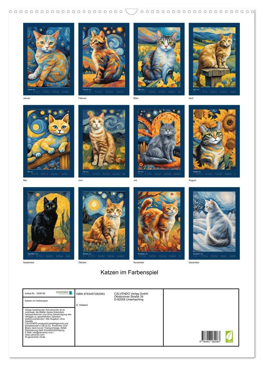 Bild: 9783457282083 | Katzen im Farbenspiel (Wandkalender 2026 DIN A2 hoch), CALVENDO...