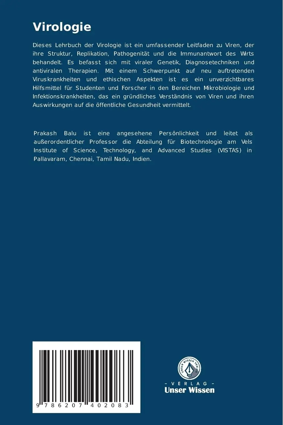 Rückseite: 9786207402083 | Virologie | Balu Prakash | Taschenbuch | 152 S. | Deutsch | 2024