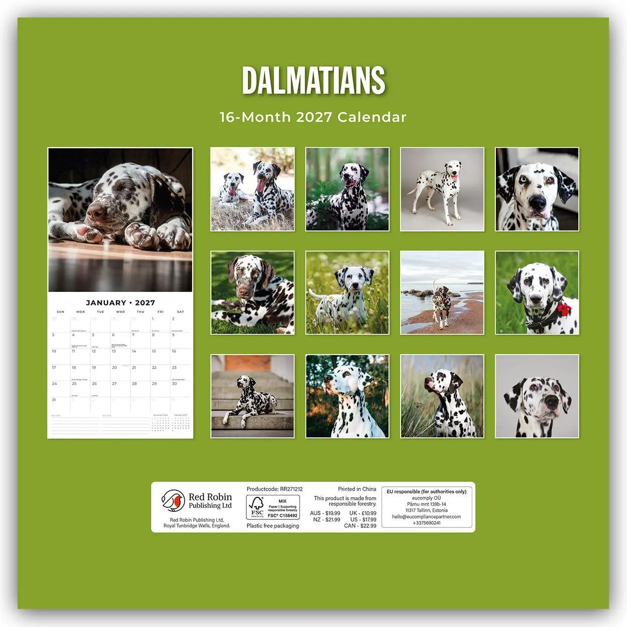 Rückseite: 9781837012183 | Dalmatians - Dalmatiner 2027 - 16-Monatskalender | Robin Red | 28 S.