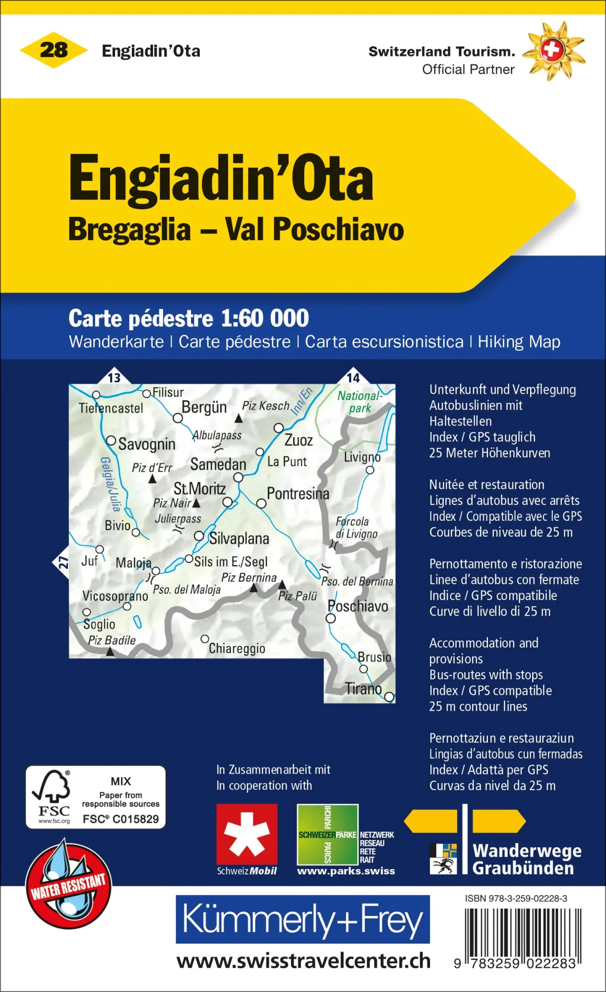 Rückseite: 9783259022283 | Kümmerly+Frey Wanderkarte 28 Oberengadin 1:60.000 | AG | (Land-)Karte