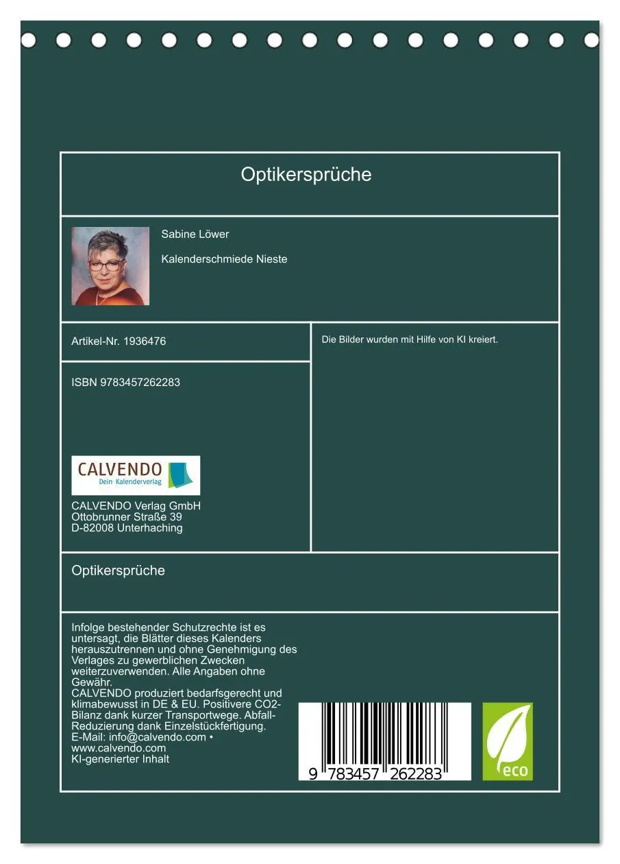 Bild: 9783457262283 | Optikersprüche (Tischkalender 2026 DIN A5 hoch), CALVENDO...