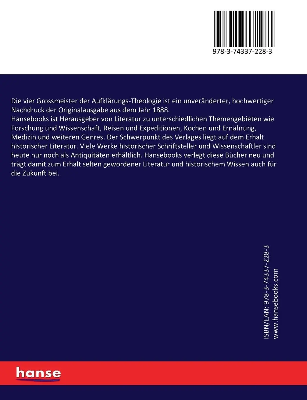 Rückseite: 9783743372283 | Die vier Grossmeister der Aufklärungs-Theologie | Sebastian Brunner