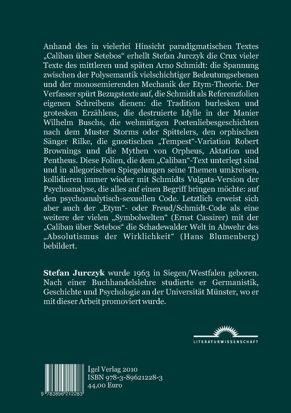 Rückseite: 9783896212283 | Symbolwelten: Studien zu "Caliban über Setebos | Stefan Jurczyk | Buch