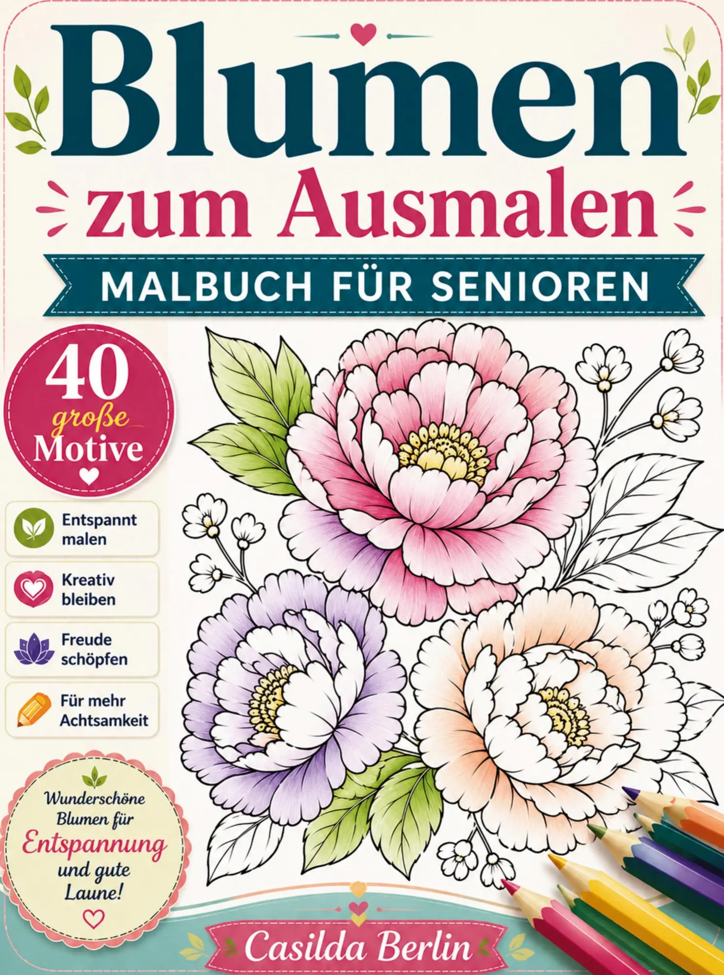Blumen zum Ausmalen - Malbuch für Senioren