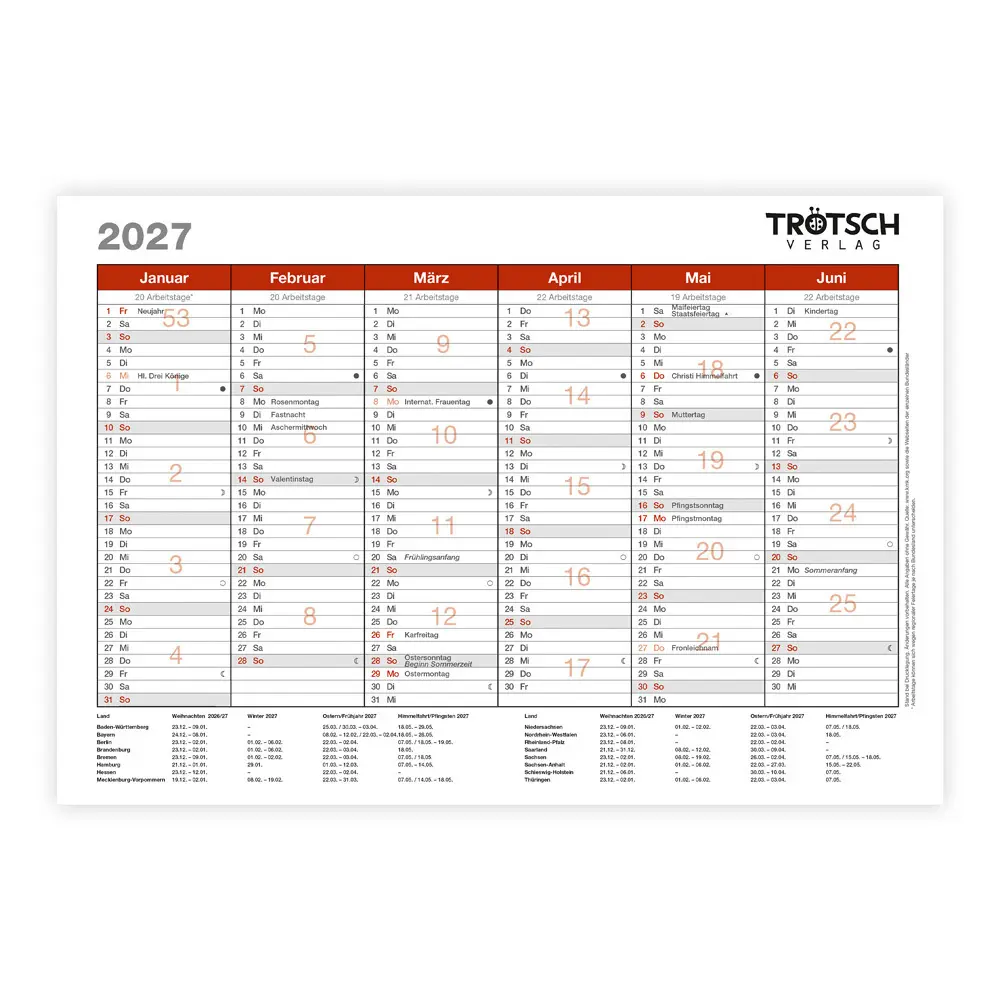 Cover: 4251901512383 | TRÖTSCH - Wandtafelplaner A5 2027 | A5 | Trötsch Verlag GmbH &amp; Co.KG