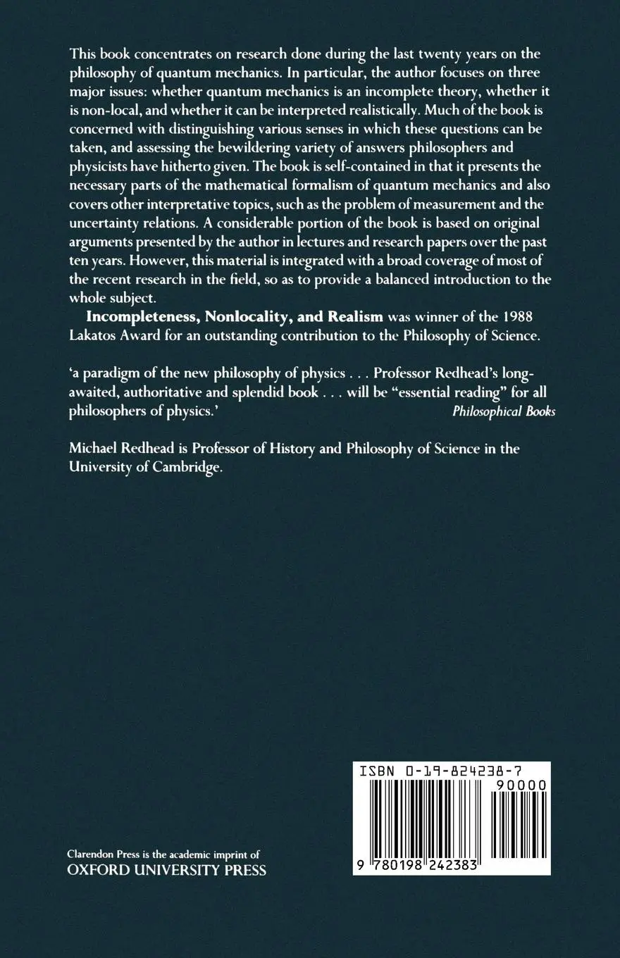 Rückseite: 9780198242383 | Incompleteness Nolocality and Realism | Michael Redhead | Taschenbuch