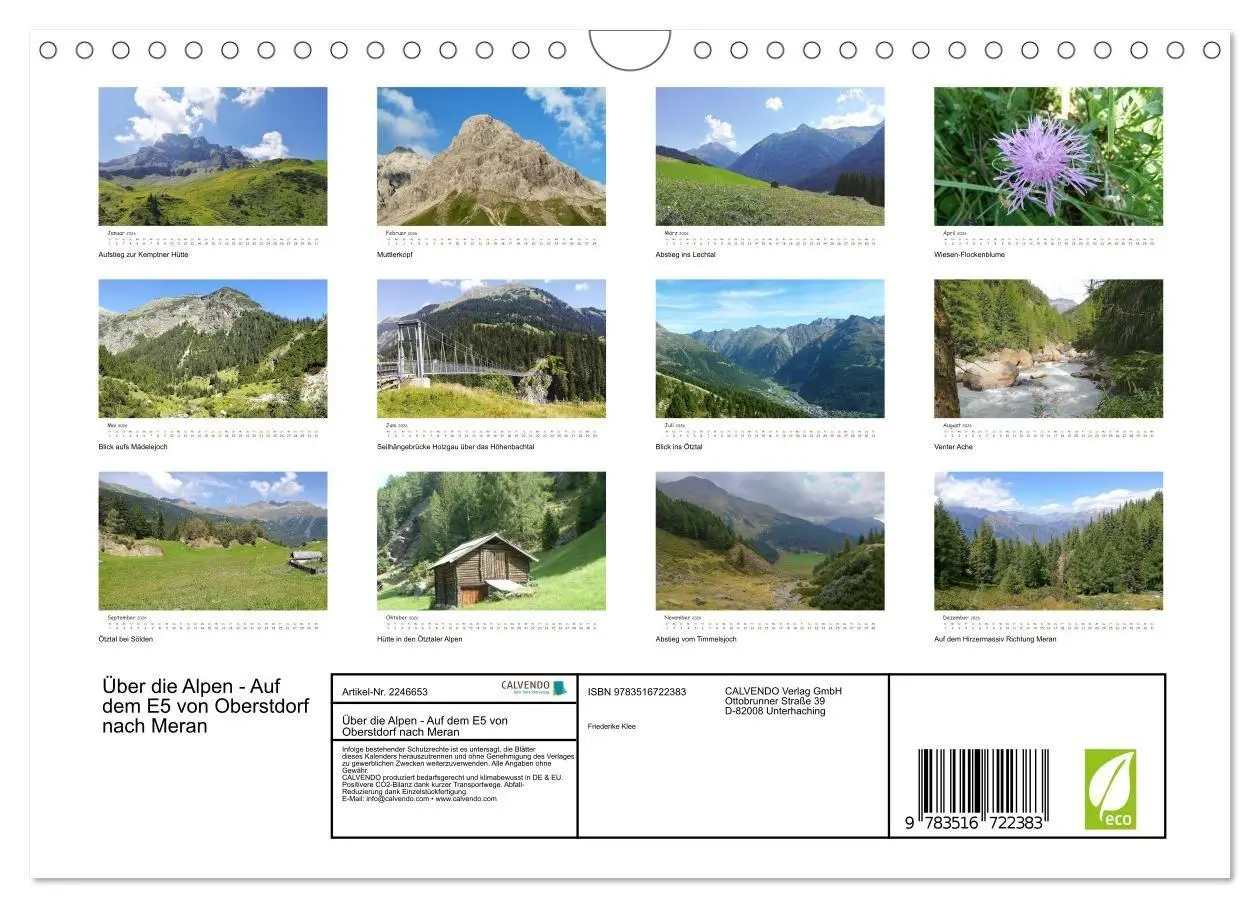Bild: 9783516722383 | Über die Alpen - Auf dem E5 von Oberstdorf nach Meran (Wandkalender...