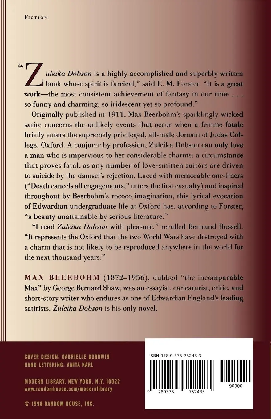 Rückseite: 9780375752483 | Zuleika Dobson | Max Beerbohm | Taschenbuch | Englisch | 1998