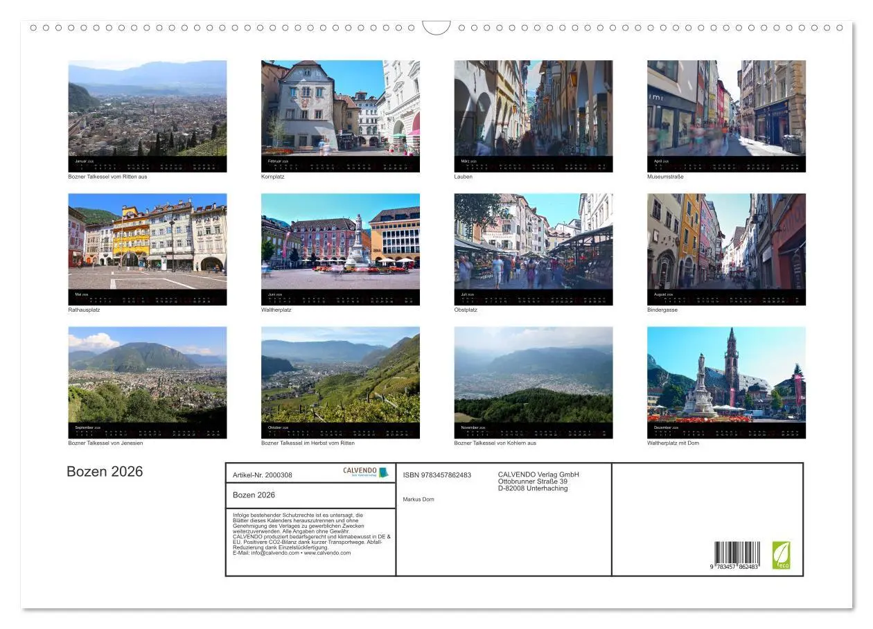 Bild: 9783457862483 | Bozen 2026 (Wandkalender 2026 DIN A2 quer), CALVENDO Monatskalender