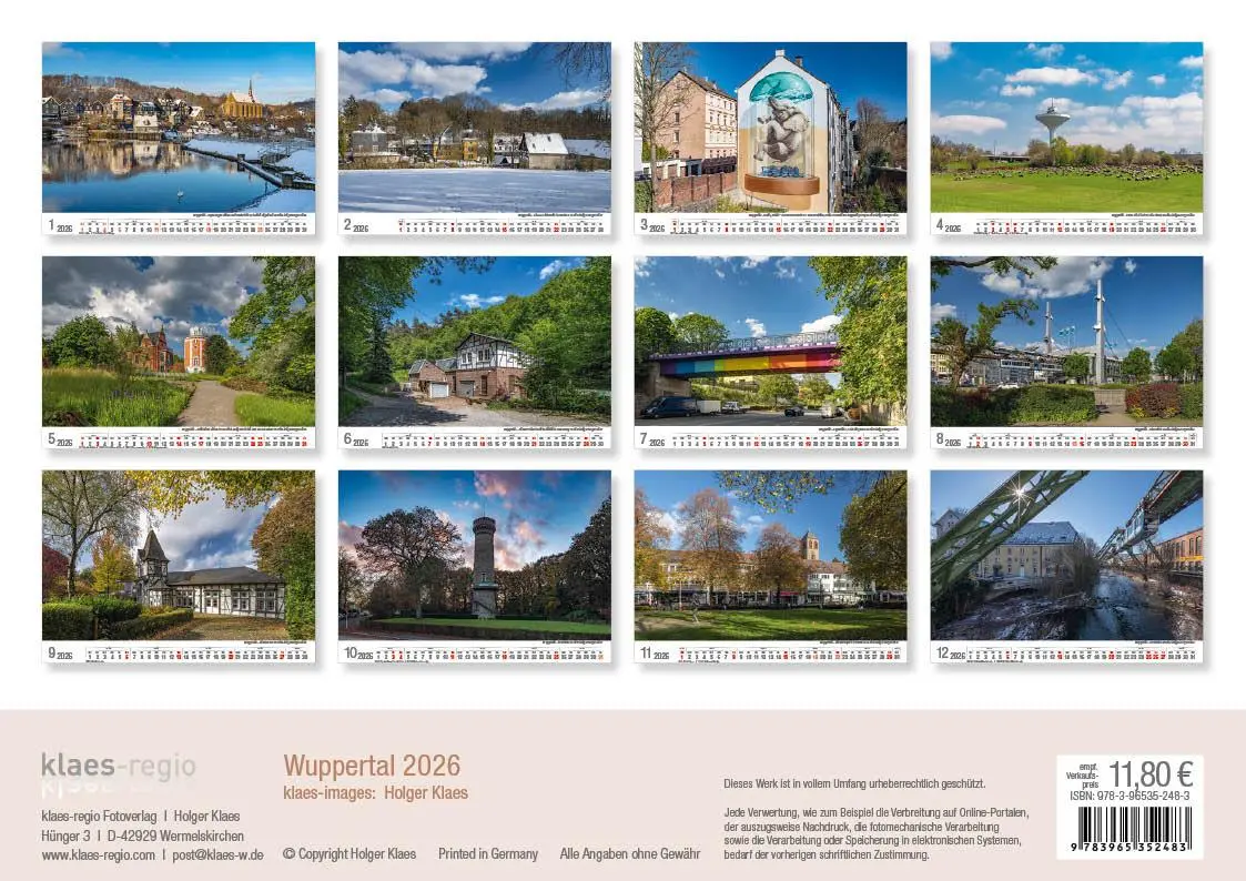 Rückseite: 9783965352483 | Wuppertal 2026 Bildkalender A4 Spiralbindung | Holger Klaes | Kalender