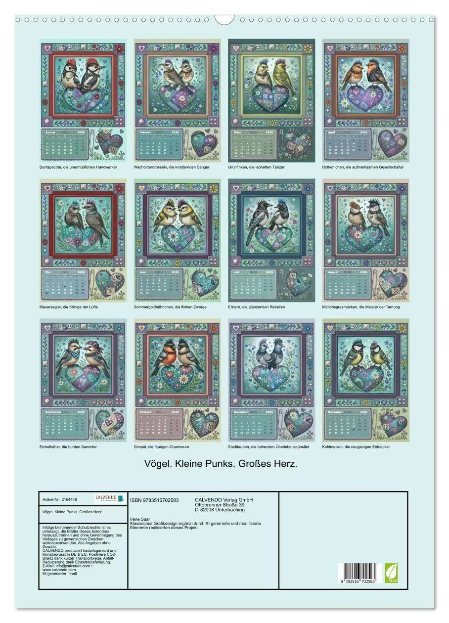 Bild: 9783516702583 | Vögel. Kleine Punks. Großes Herz. (Wandkalender 2026 DIN A2 hoch),...