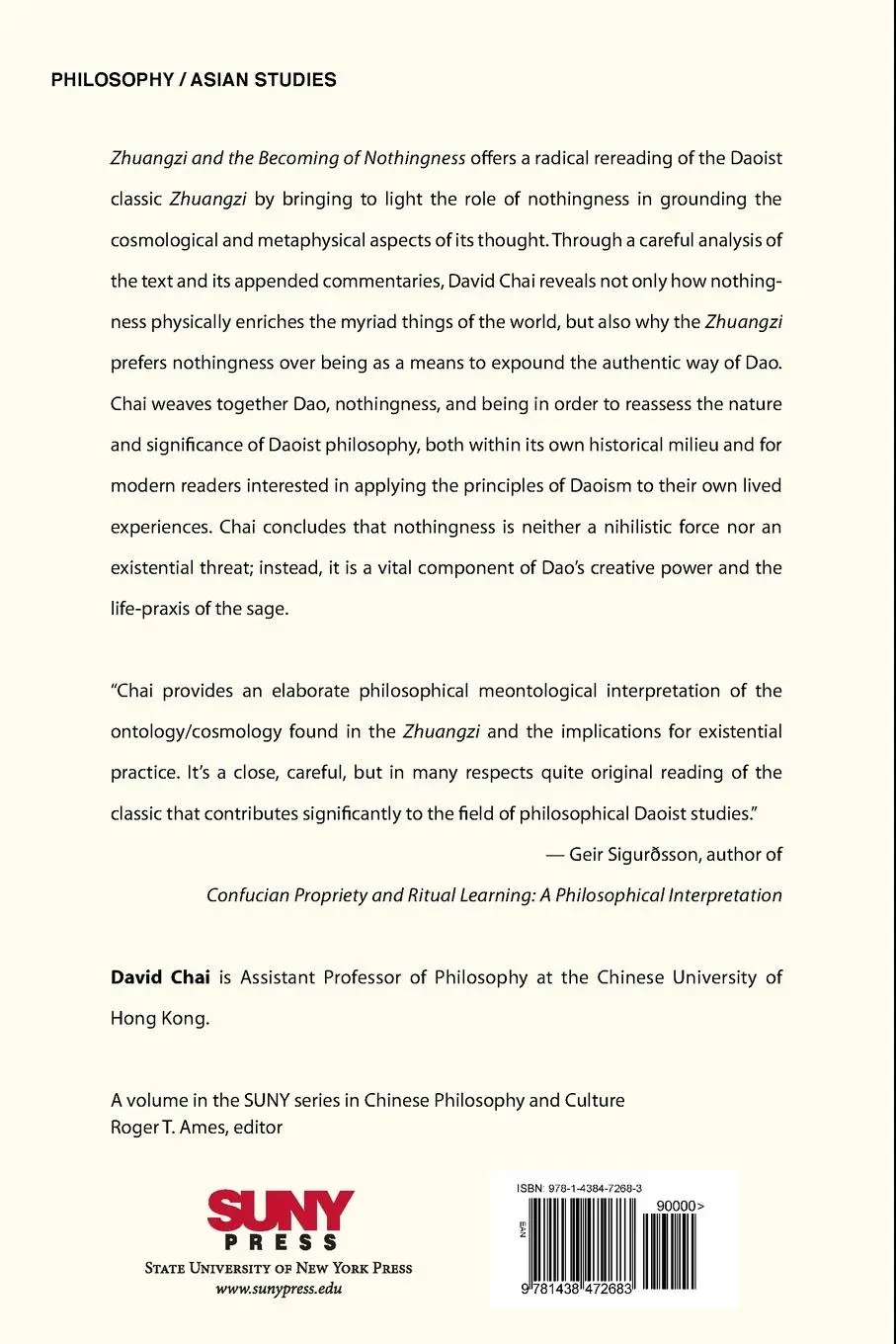Rückseite: 9781438472683 | Zhuangzi and the Becoming of Nothingness | David Chai | Taschenbuch