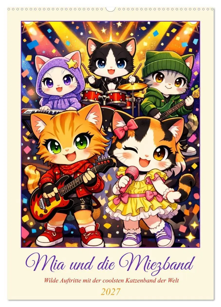 Cover: 9783516792683 | Mia und die Miezband (Wandkalender 2027 DIN A2 hoch), CALVENDO...