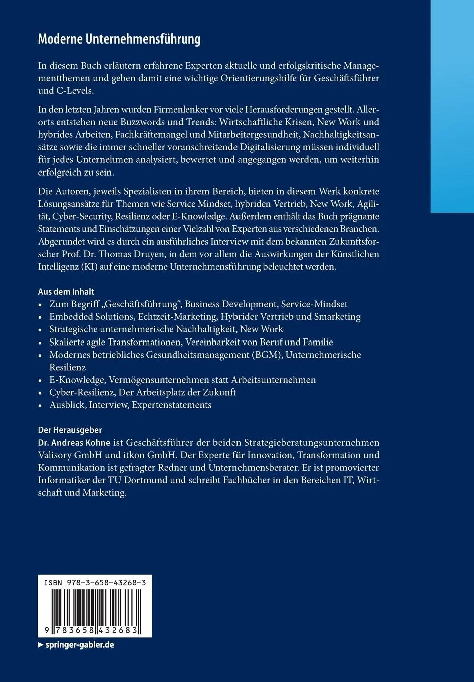 Rückseite: 9783658432683 | Moderne Unternehmensführung | Andreas Kohne | Taschenbuch | xxvii