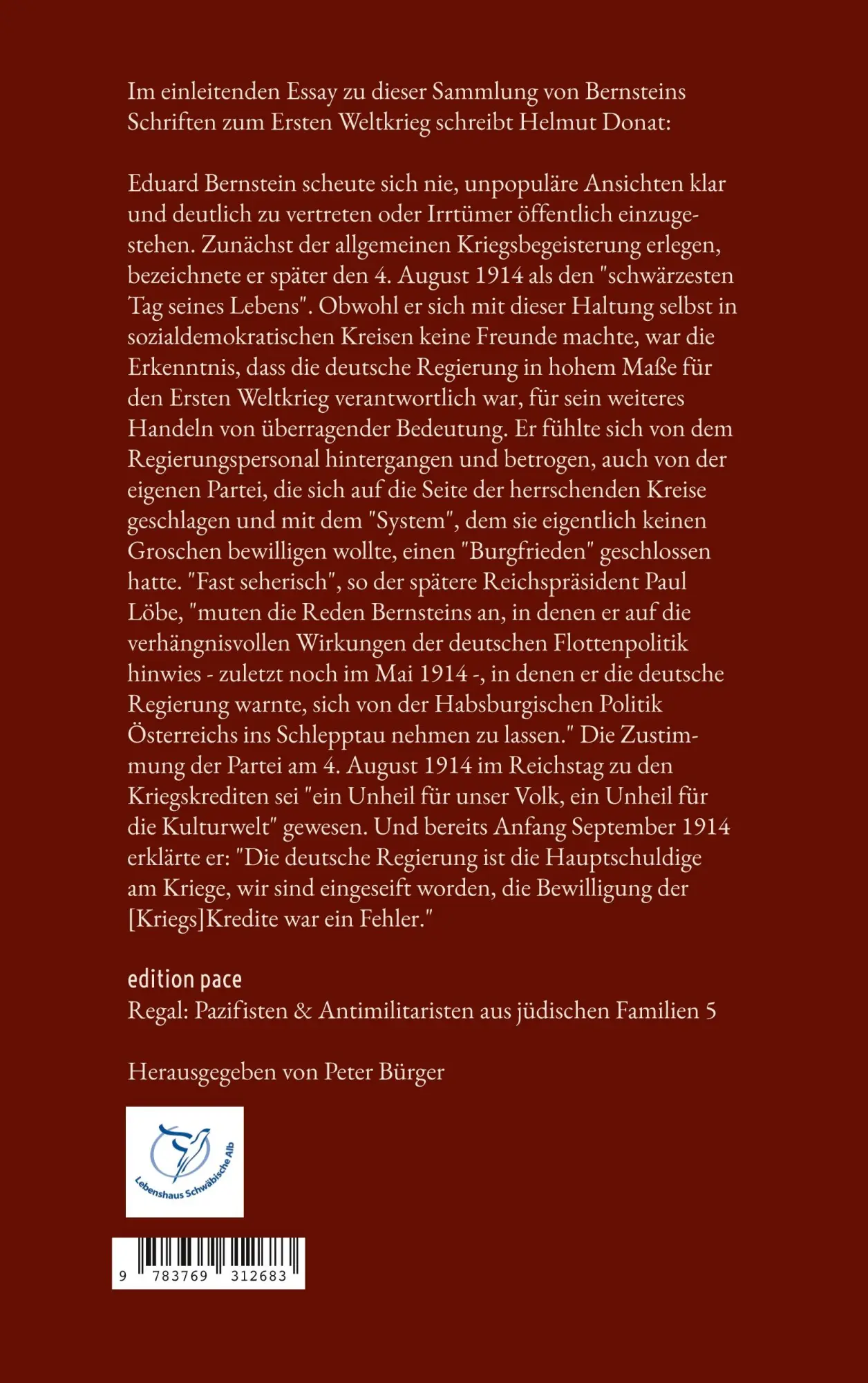 Rückseite: 9783769312683 | Der Friede ist das kostbarste Gut | Eduard Bernstein | Taschenbuch