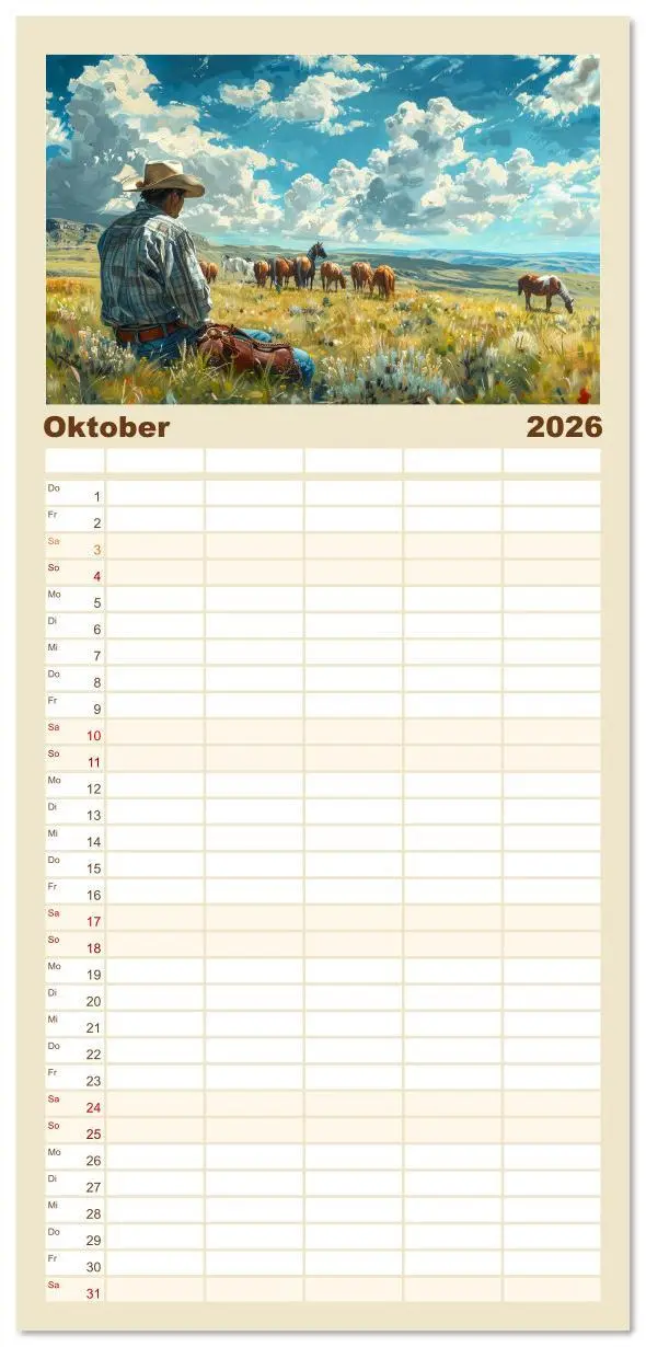 Bild: 9783516612783 | Familienplaner 2026 - Pferde, Freiheit, Westernreiten mit 5 Spalten...