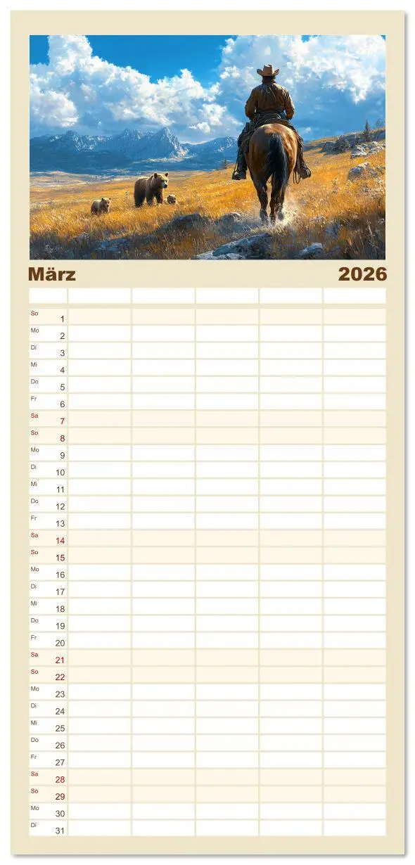 Bild: 9783516612783 | Familienplaner 2026 - Pferde, Freiheit, Westernreiten mit 5 Spalten...