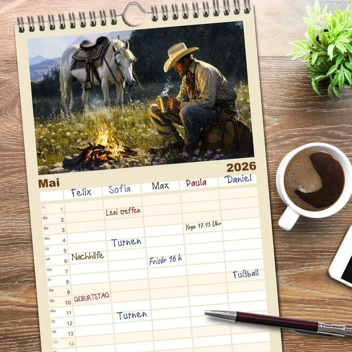 Bild: 9783516612783 | Familienplaner 2026 - Pferde, Freiheit, Westernreiten mit 5 Spalten...