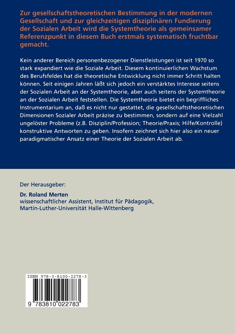 Rückseite: 9783810022783 | Systemtheorie Sozialer Arbeit | Roland Merten | Taschenbuch | 270 S.