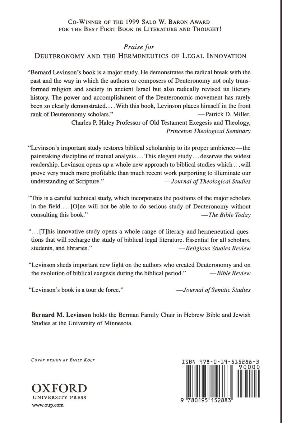 Rückseite: 9780195152883 | Deuteronomy and the Hermeneutics of Legal Innovation | Levinson | Buch