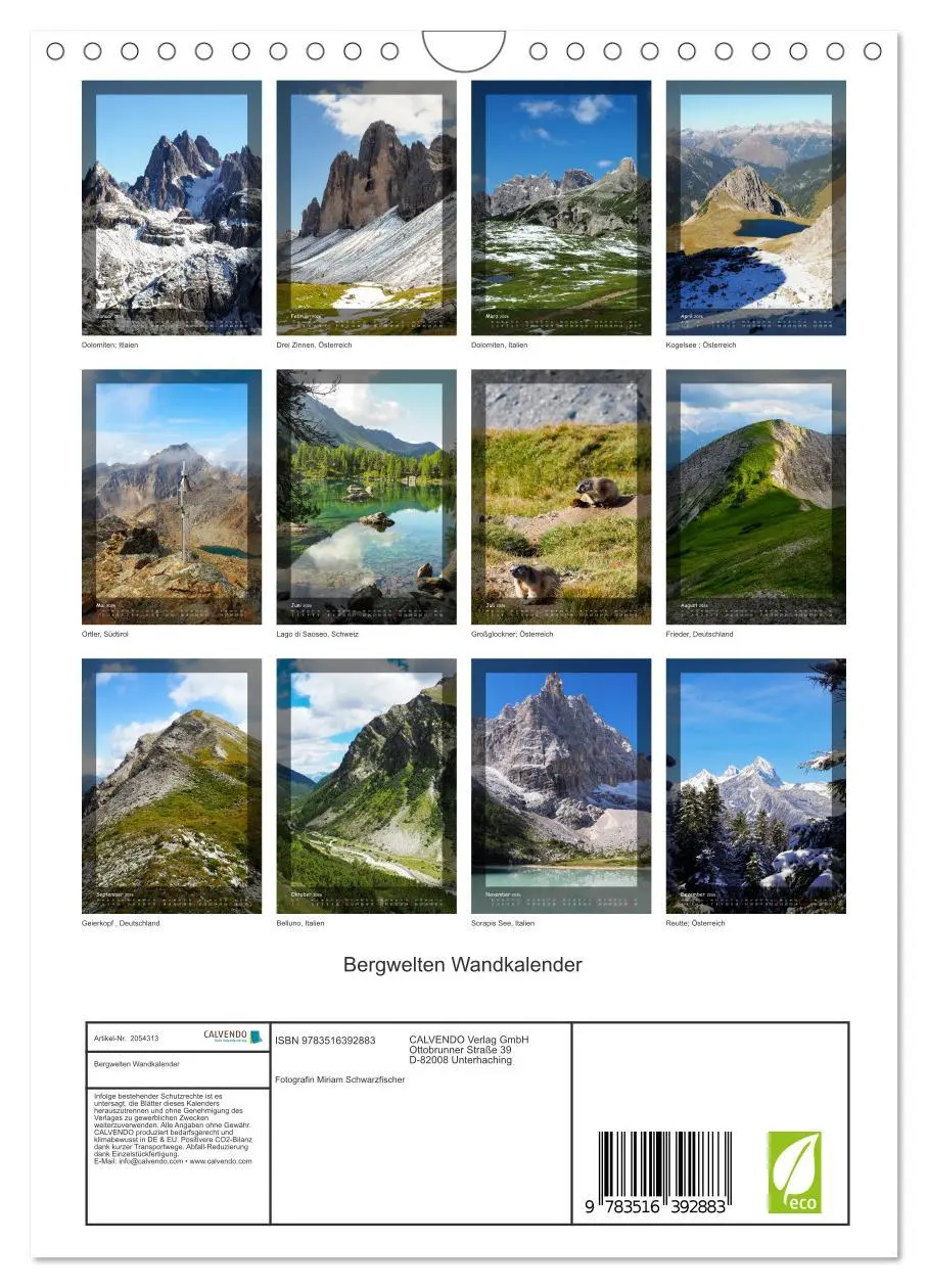 Bild: 9783516392883 | Bergwelten Wandkalender (Wandkalender 2026 DIN A4 hoch), CALVENDO...