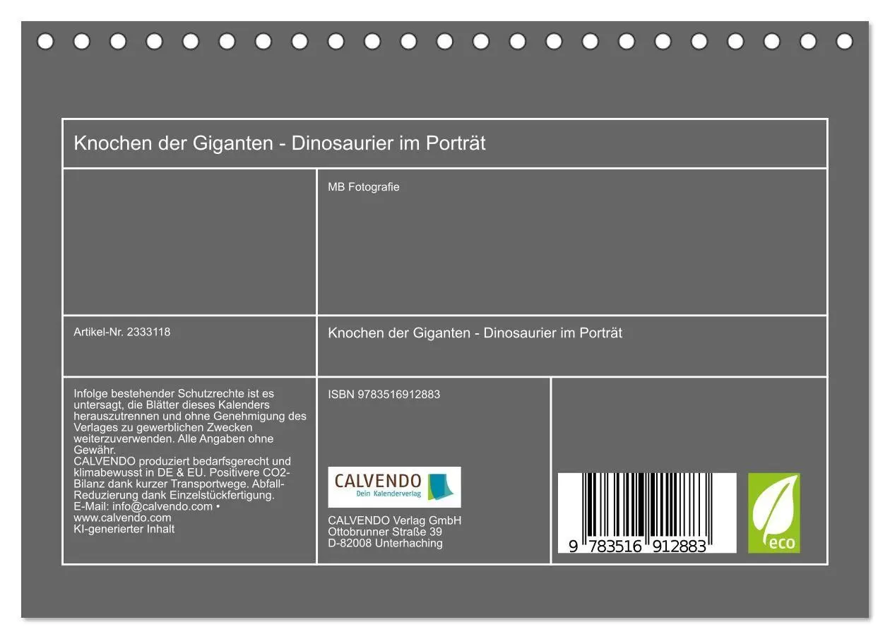 Bild: 9783516912883 | Knochen der Giganten - Dinosaurier im Porträt (Tischkalender 2027...
