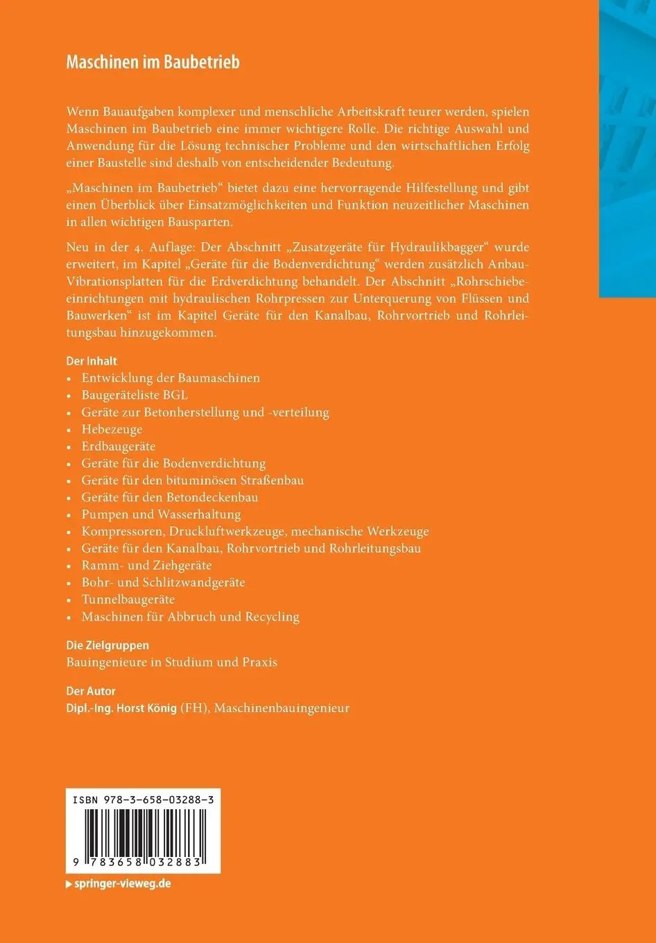 Rückseite: 9783658032883 | Maschinen im Baubetrieb | Grundlagen und Anwendung | Horst König | xiv