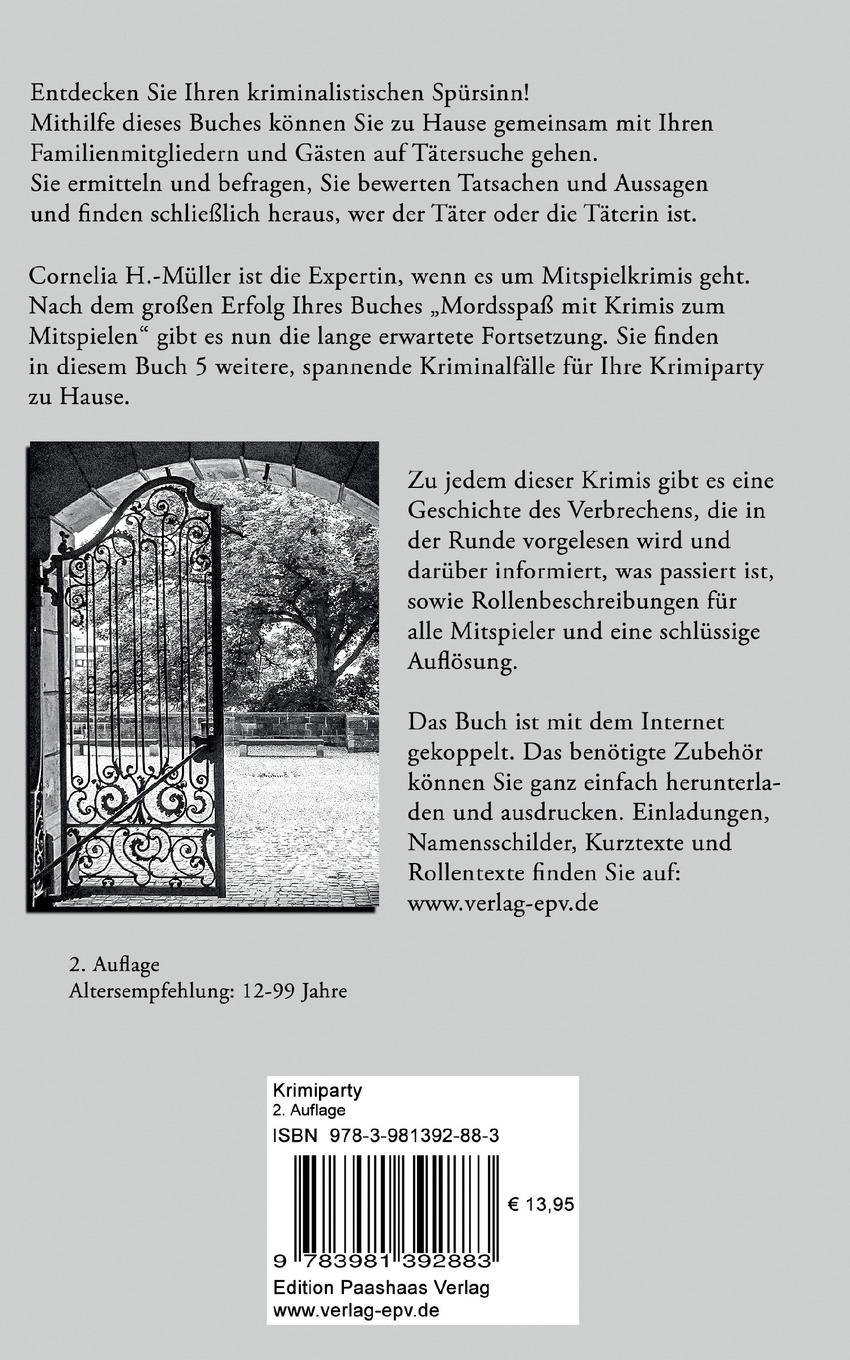 Rückseite: 9783981392883 | Krimiparty | Neuer Spaß mit Mitspiel-Krimis! | Cornelia H. -Müller
