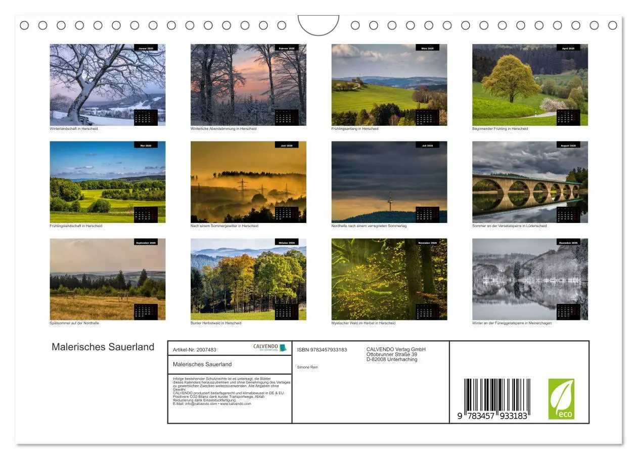 Bild: 9783457933183 | Malerisches Sauerland (Wandkalender 2026 DIN A4 quer), CALVENDO...