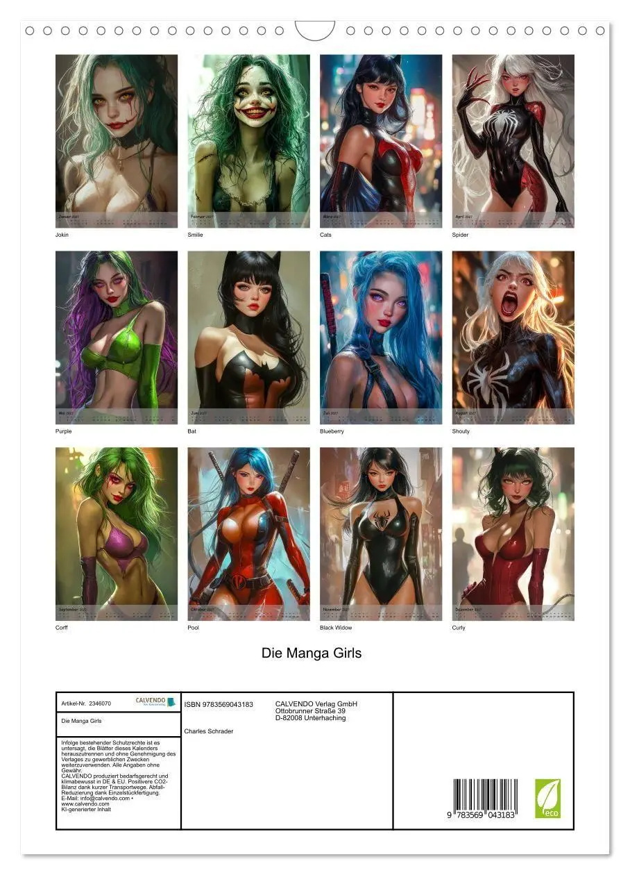Bild: 9783569043183 | Die Manga Girls (Wandkalender 2027 DIN A3 hoch), CALVENDO...