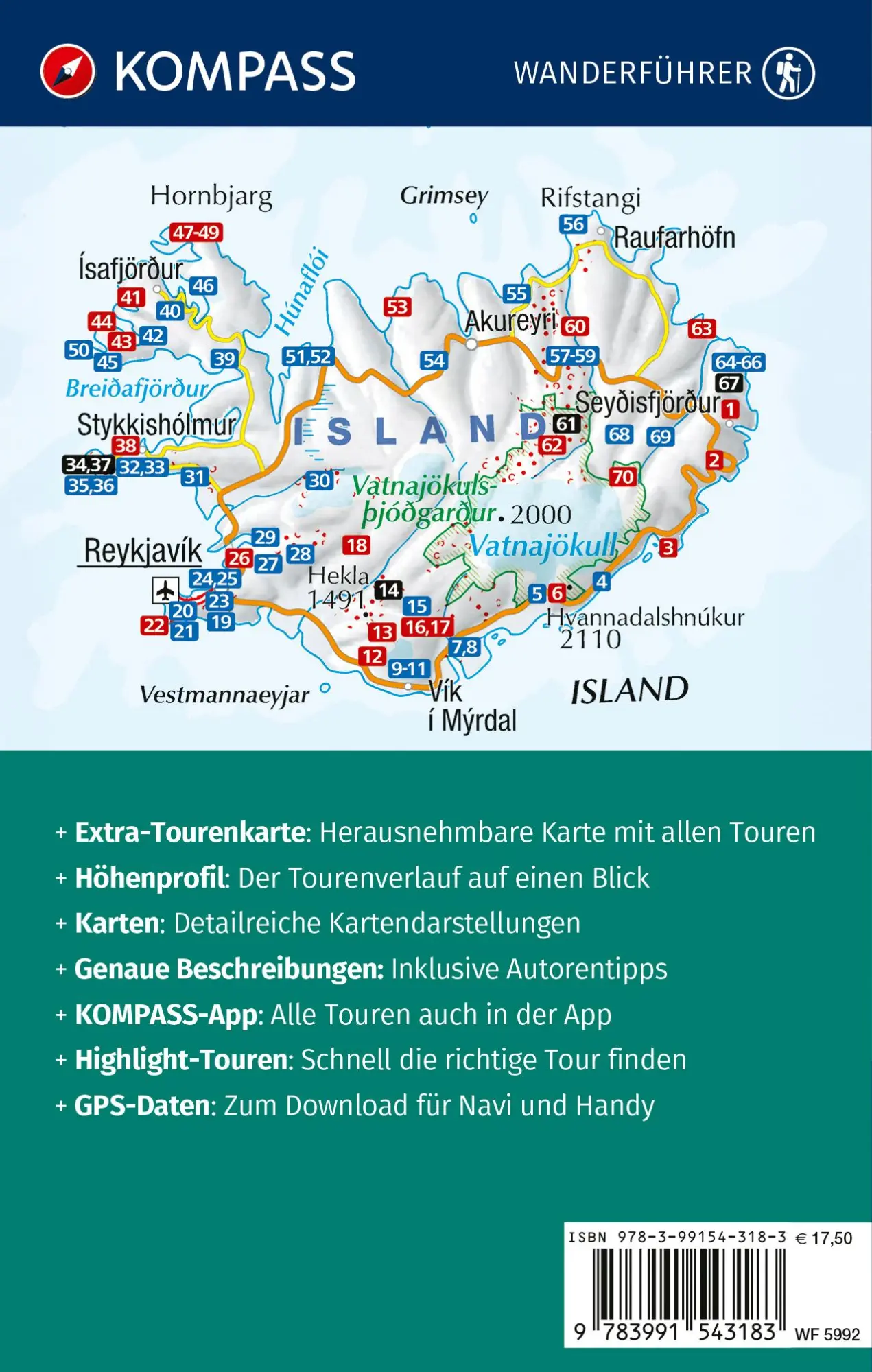 Rückseite: 9783991543183 | KOMPASS Wanderführer Island, 70 Touren mit Extra-Tourenkarte | Will