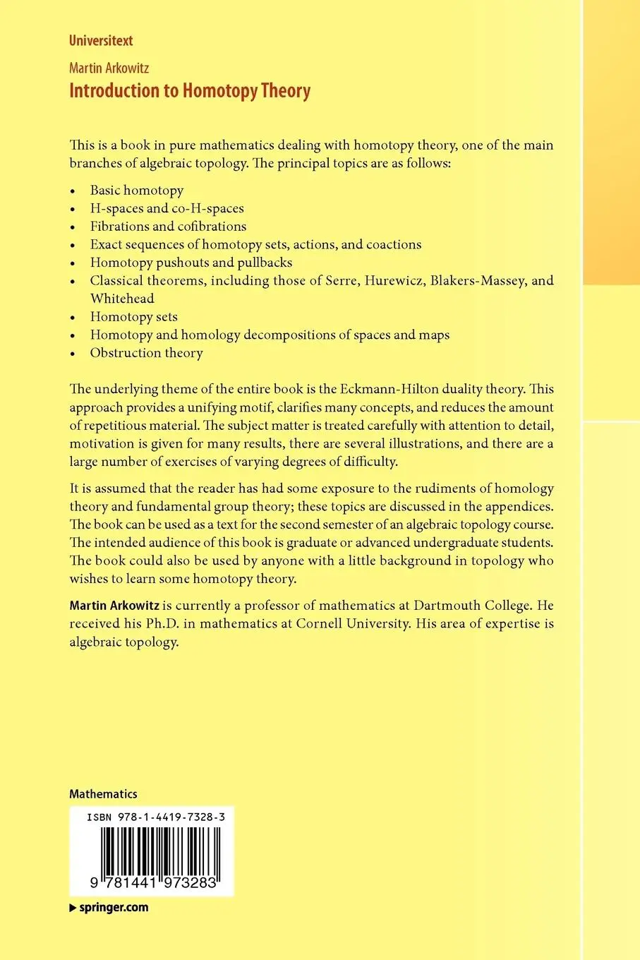 Rückseite: 9781441973283 | Introduction to Homotopy Theory | Martin Arkowitz | Taschenbuch | xiii