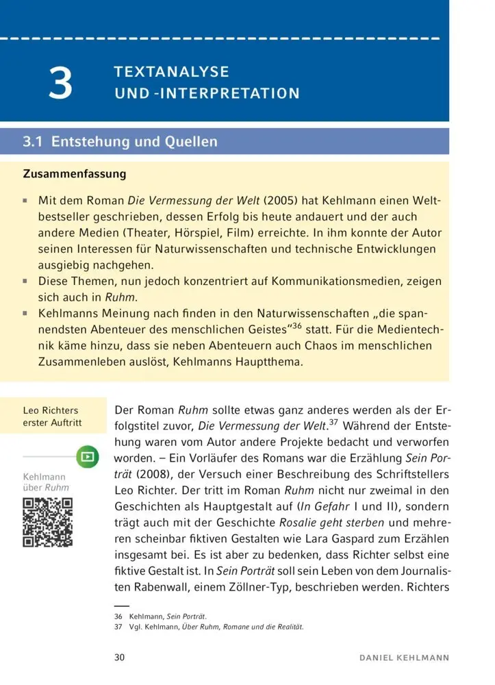 Bild: 9783129303283 | Ruhm von Daniel Kehlmann | Textanalyse und Interpretation | Kehlmann