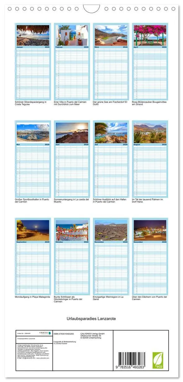 Bild: 9783516493283 | Familienplaner 2026 - Urlaubsparadies Lanzarote mit 5 Spalten...