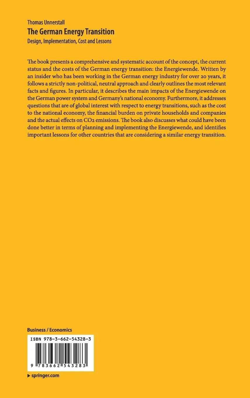 Rückseite: 9783662543283 | The German Energy Transition | Thomas Unnerstall | Buch | xv | 2017