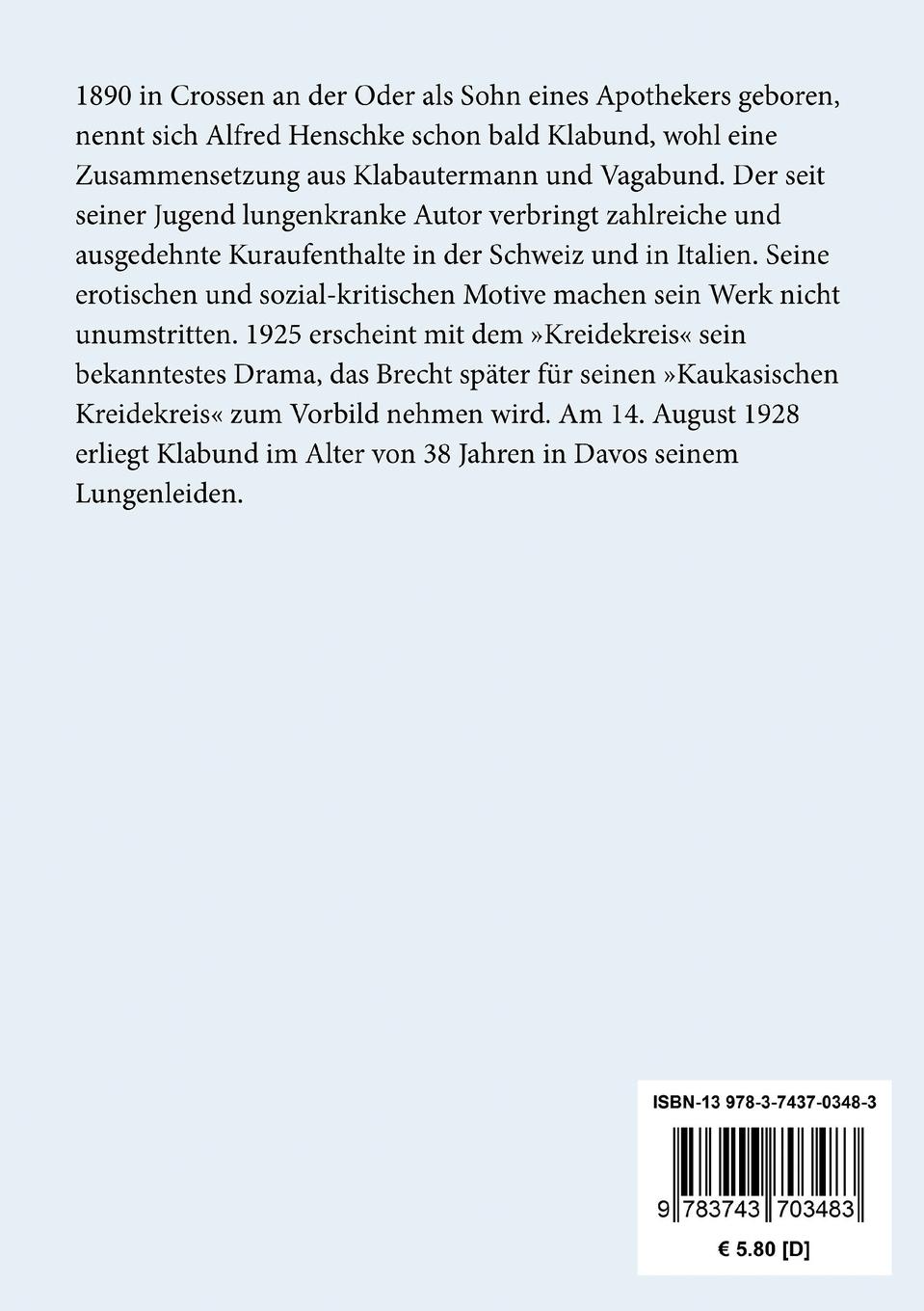 Rückseite: 9783743703483 | Spuk | Roman | Klabund | Taschenbuch | 112 S. | Deutsch | 2017
