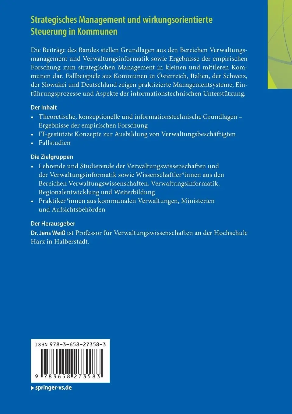 Rückseite: 9783658273583 | Strategisches Management und wirkungsorientierte Steuerung in Kommunen