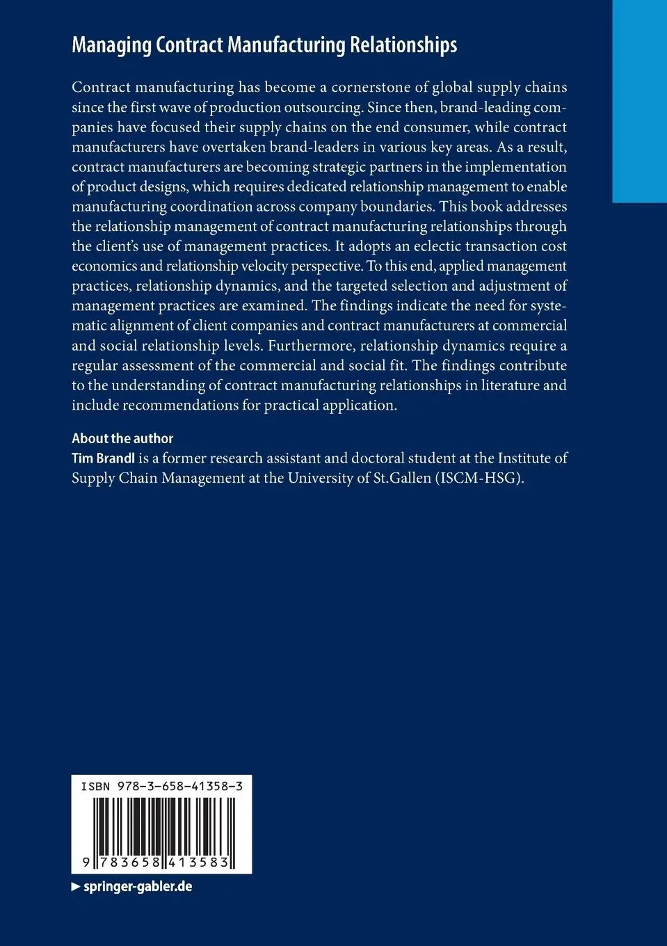Rückseite: 9783658413583 | Managing Contract Manufacturing Relationships | Tim Brandl | Buch | xx