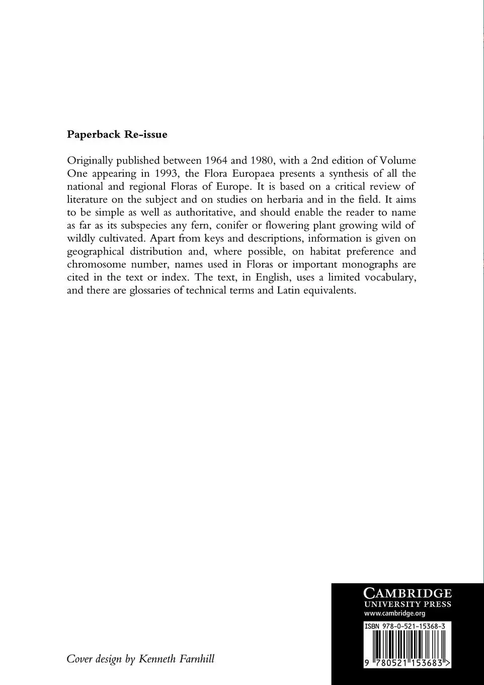 Rückseite: 9780521153683 | Flora Europaea | T. G. Tutin (u. a.) | Taschenbuch | Englisch | 2010
