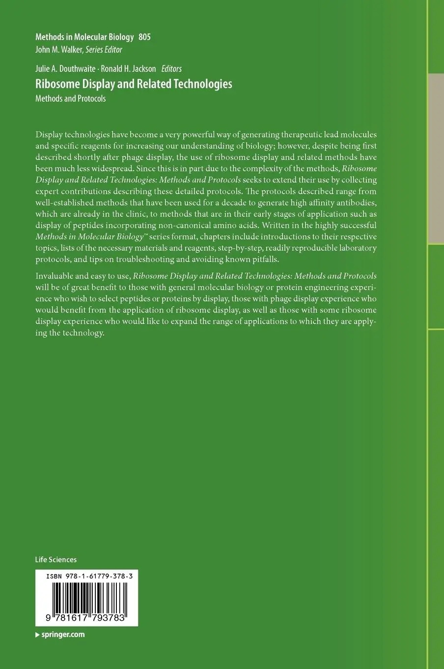 Rückseite: 9781617793783 | Ribosome Display and Related Technologies | Methods and Protocols