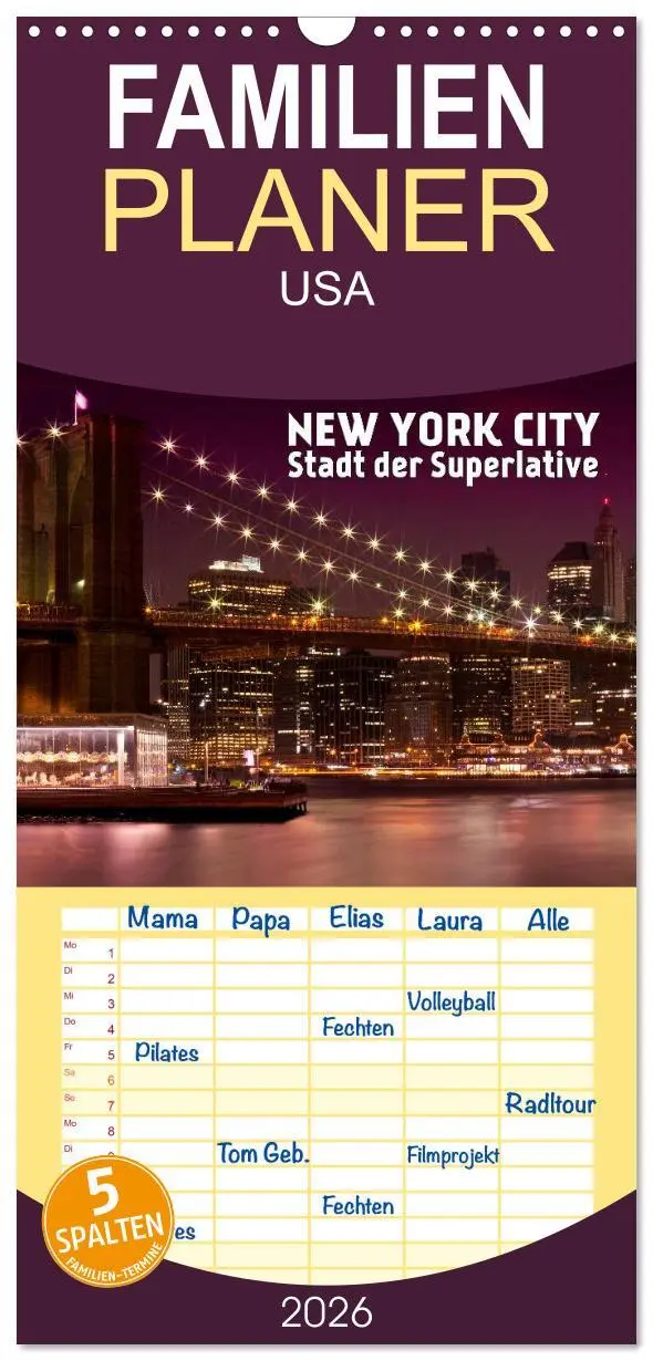Cover: 9783516513783 | Familienplaner 2026 - NEW YORK CITY Stadt der Superlative mit 5...