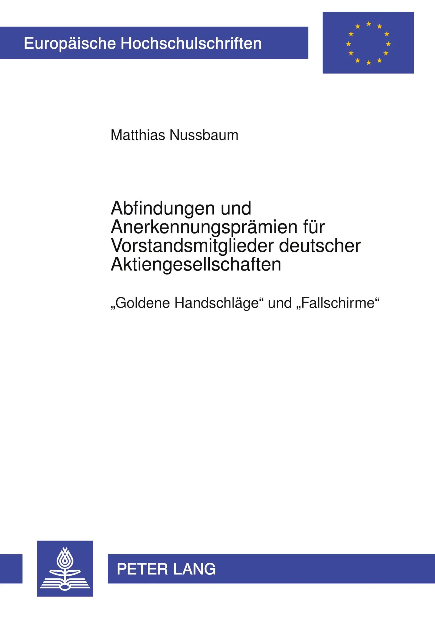 Cover: 9783631593783 | Abfindungen und Anerkennungsprämien für Vorstandsmitglieder...