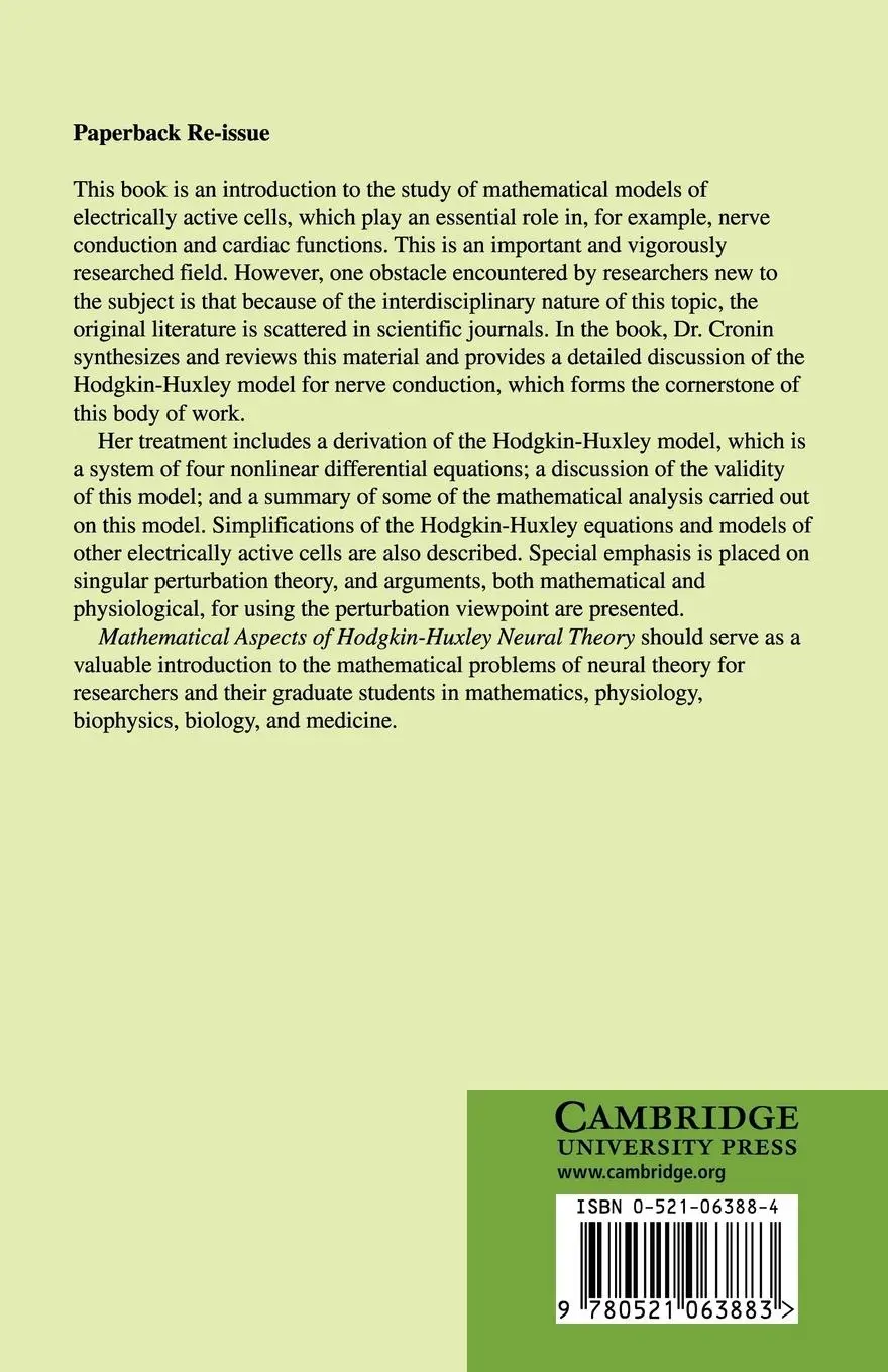 Rückseite: 9780521063883 | Mathematical Aspects of Hodgkin-Huxley Neural Theory | Jane Cronin