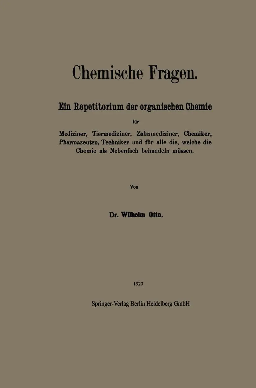 Cover: 9783662343883 | Chemische Fragen | Wilhelm Otto | Taschenbuch | iii | Deutsch