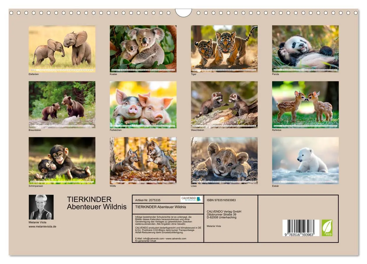 Bild: 9783516593983 | TIERKINDER Abenteuer Wildnis (Wandkalender 2026 DIN A3 quer),...