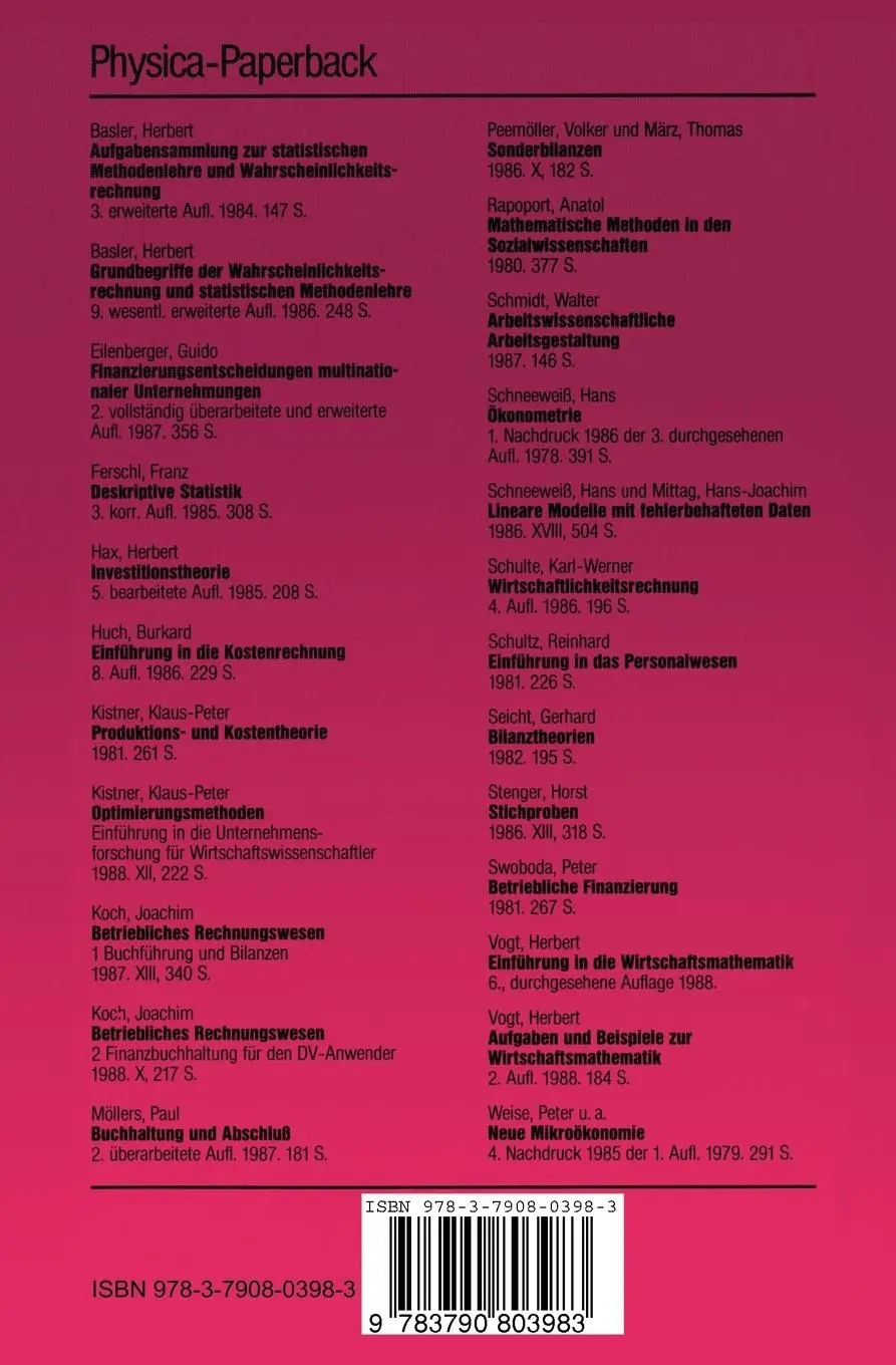 Rückseite: 9783790803983 | Einführung in die Wirtschaftsmathematik | Herbert Vogt | Taschenbuch
